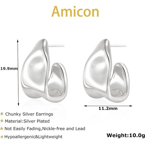 Chunky Gold Square SL Stud Earrings Women 14k Plated Trendy Fashion Jewelry - Picture 4 of 6